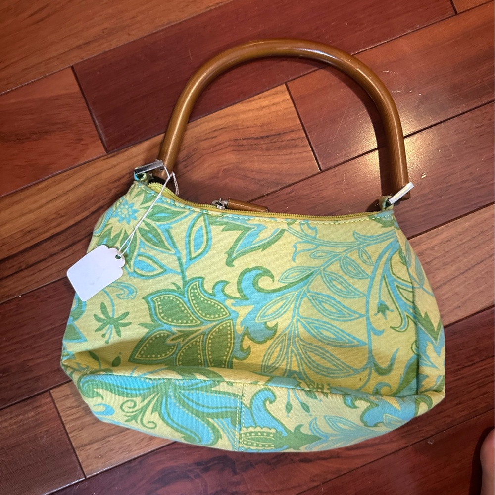 Floral Patterned Green and Yellow Women's Bag